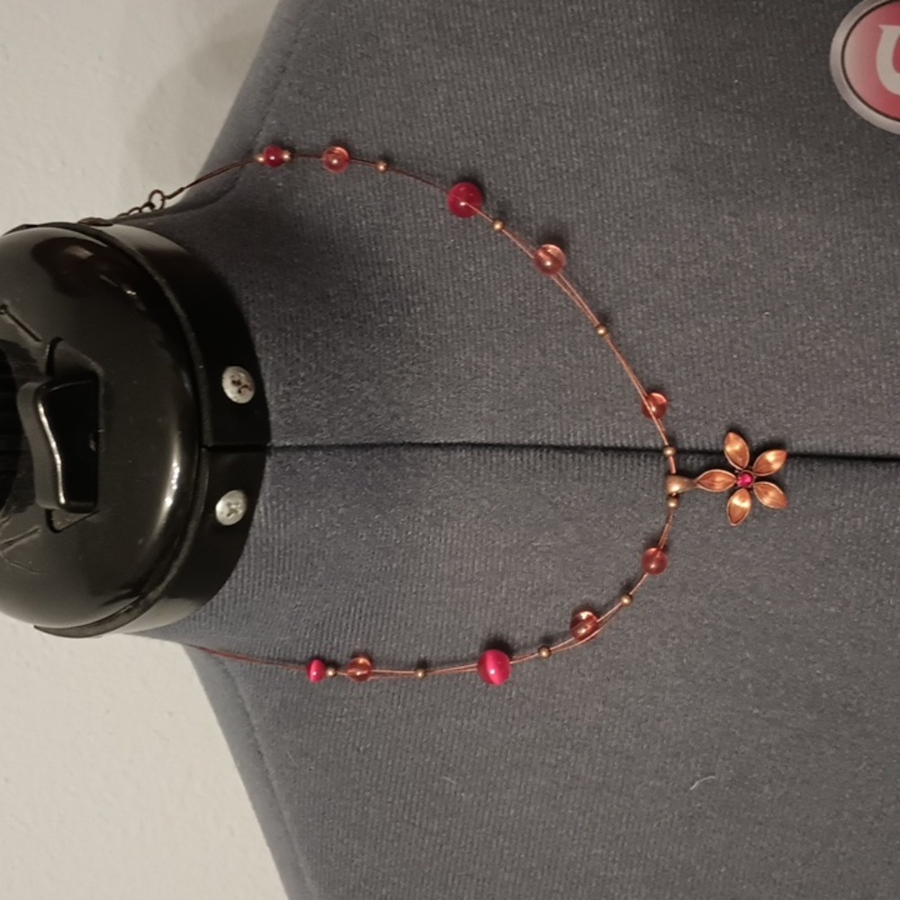Unbranded orange red flower cord beaded necklace